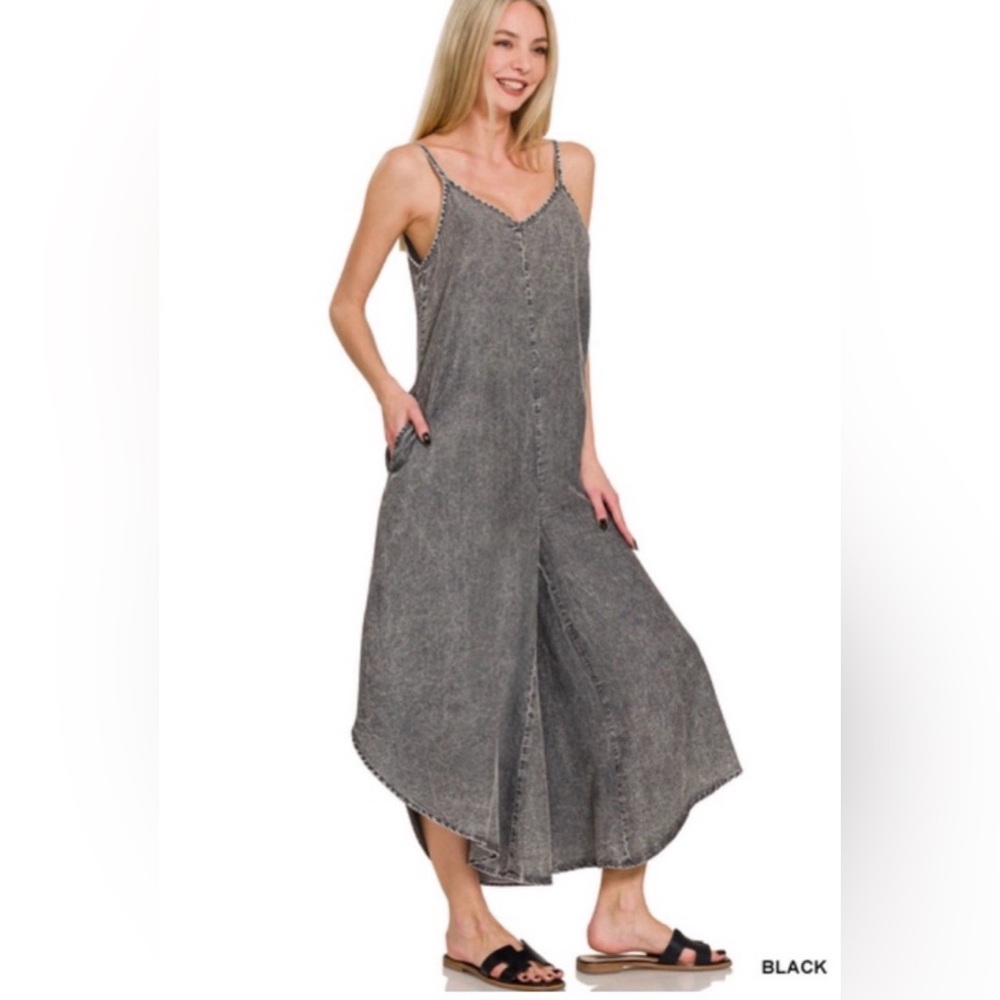 Zenana Acid Washed Jumpsuit